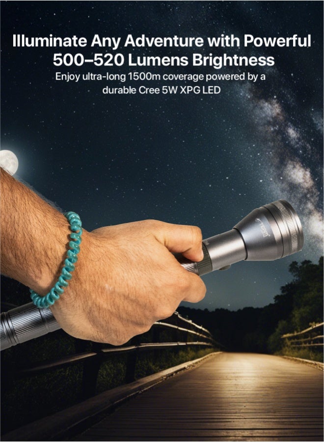 Team Rechargeable LED Flashlight – 1500m Long‑Range Cree XPG LED Torch | 520 Lumens | 2500mAh Li‑ion Battery | Shock & Corrosion Resistant | Outdoor Camping, Security, Emergency Use - Image 2